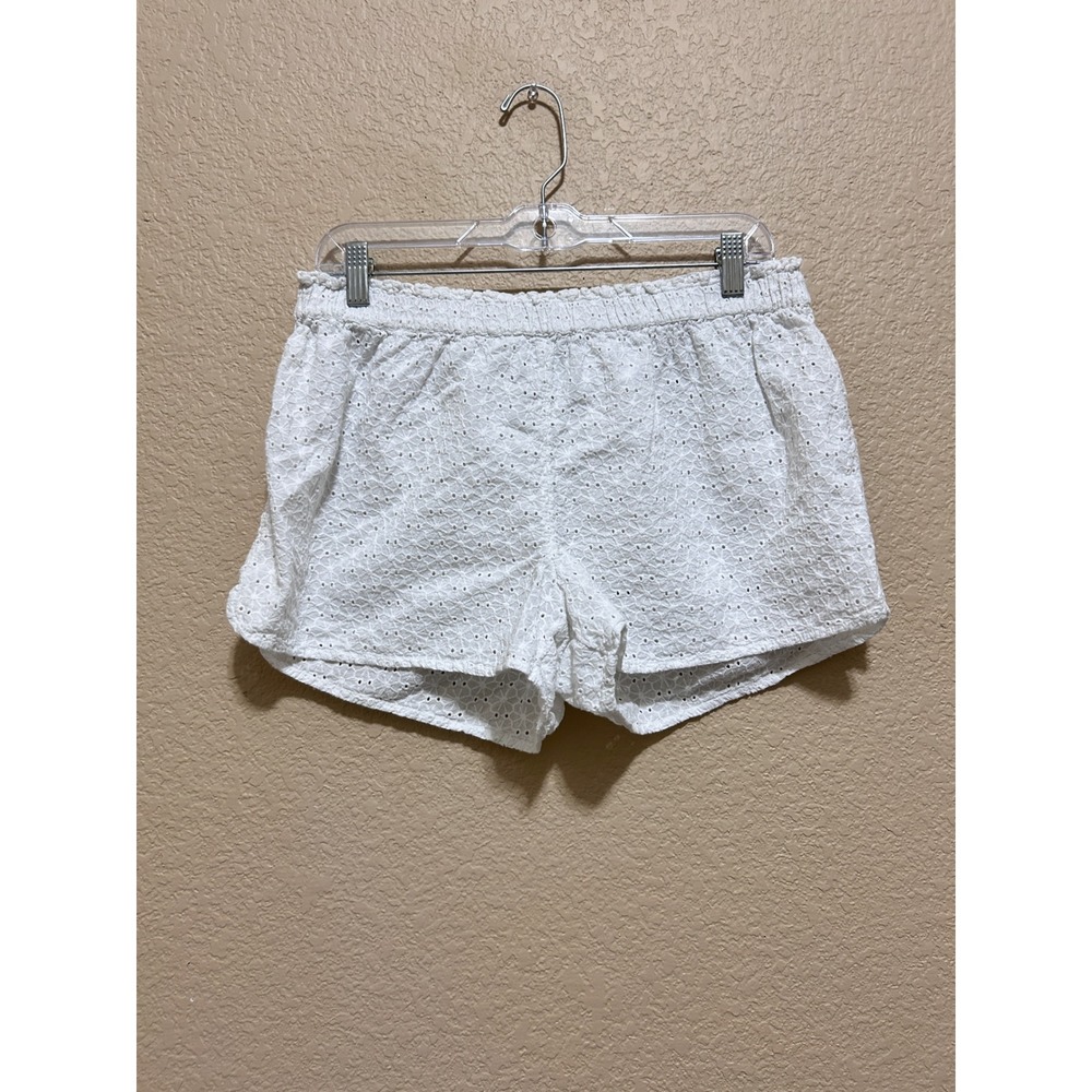 Tabitha Webb Size M Eyelet Sleep Shorts White Cotton Smocked Waist Loungewear